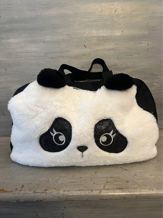 Soft Furry Panda Overnight Weekender Gym Bag Tote 16x11.5x6.5 Good Condition