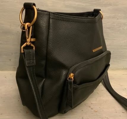 Rosetti Black Faux Leather Shoulder Bag Purse Gold Hardware Like New