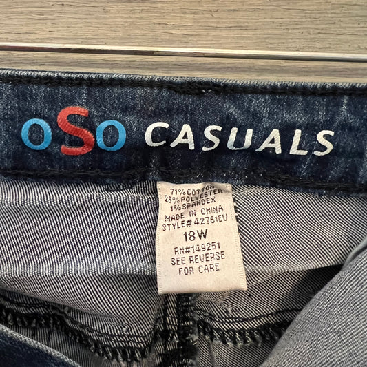 Oso Casuals Distressed Flower Appliqué Denim Blue Jean Shorts Size 18W Good Condition