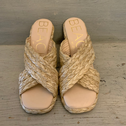 Beach by Matisse Bondi Raffia Slip On Open Toe Wedge Heel Sandals Size 7 New