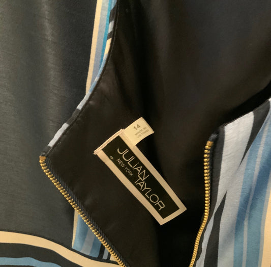 Julian Taylor Blue Fit and Flare Sleeveless Pockets Zipper Back Dress