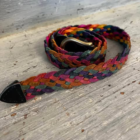 Multicolor Genuine Leather Braided Belt Good Condition