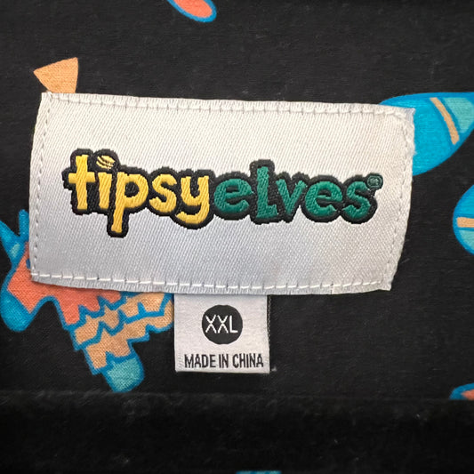 TipsyElves Men’s Black Mexican Southwest Print Short Sleeve Button Down Shirt Like New
