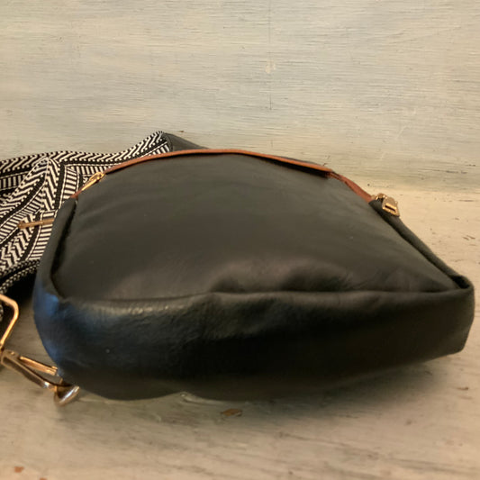 Black/Brown Faux Leather Compact Crossbody Backpack Sling Bag Purse Like New