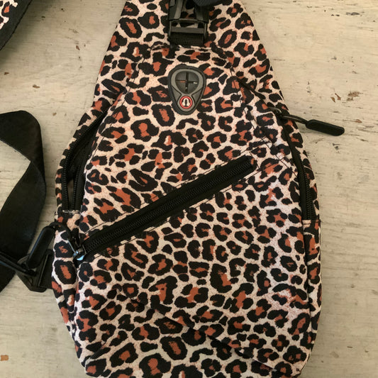 Westend Leopard Print Canvas Compact Crossbody Backpack Sling Bag Purse GC
