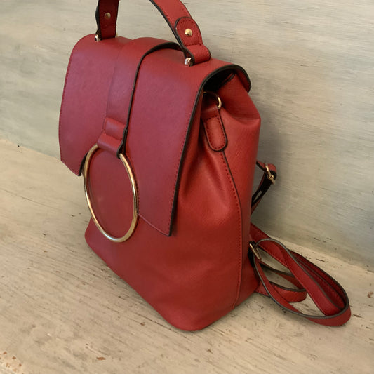 Burgundy Structured Faux Leather Satchel Handbag Backpack Purse Good Condition