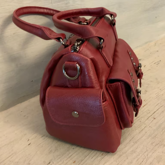 Burgundy Faux Leather Crossbody Handbag Purse Good Condition