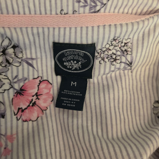 Vintage Laura Ashley 60% Cotton Floral Striped Pajama Sleepwear Set Size Medium Good Condition