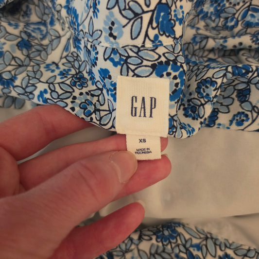 Gap Floral Print Split Collar Vneck Elastic Tie Waist Above Knee Dress Size XS Good Condition