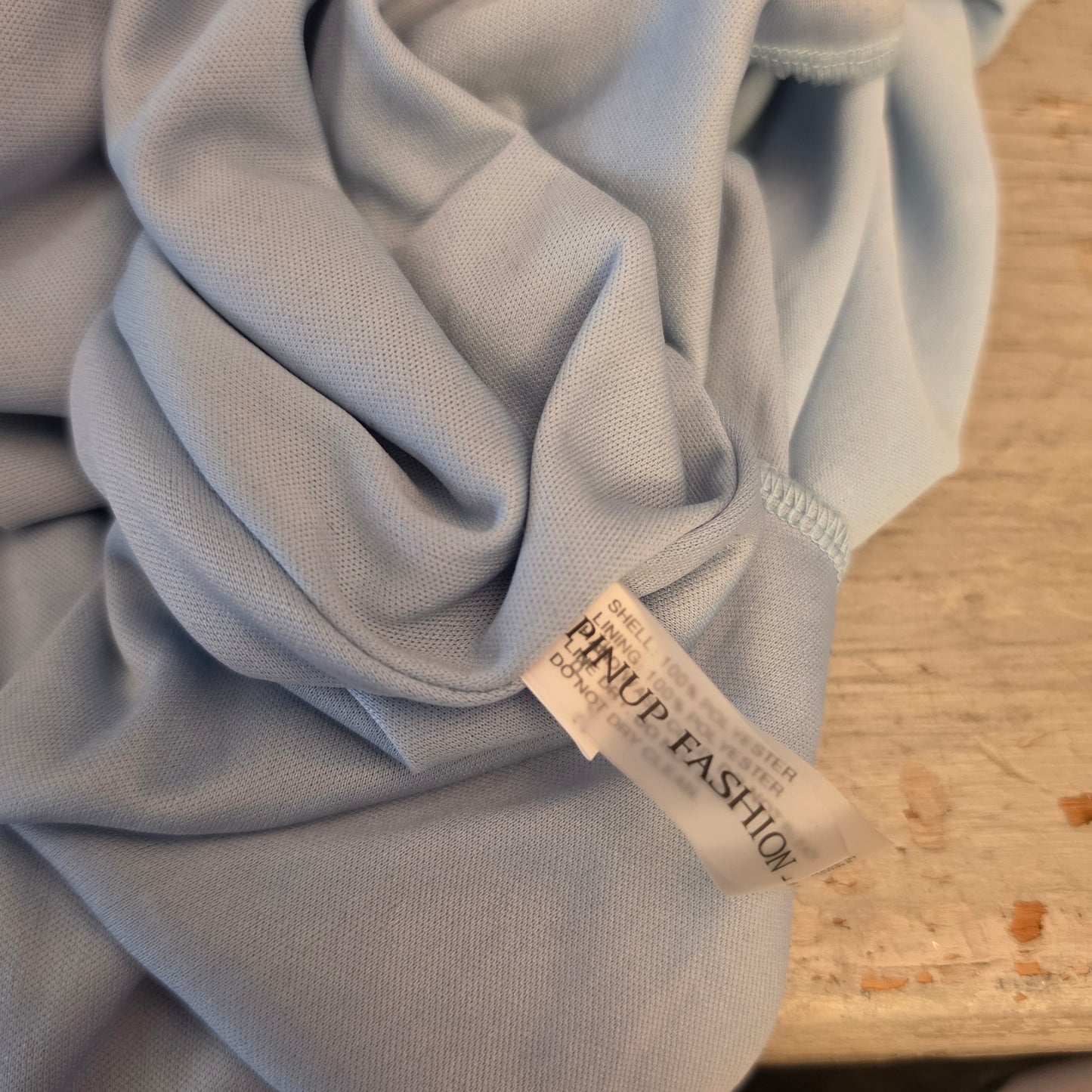 Pinup Fashion Pale Blue Swiss Dot Above Knee Baby Doll Dress Size Large Good Condition