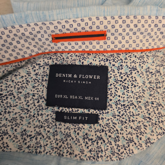 Denim & Flower Ricky Singh Light Blue Heathered Button Down Shirt Size XL Good Condition
