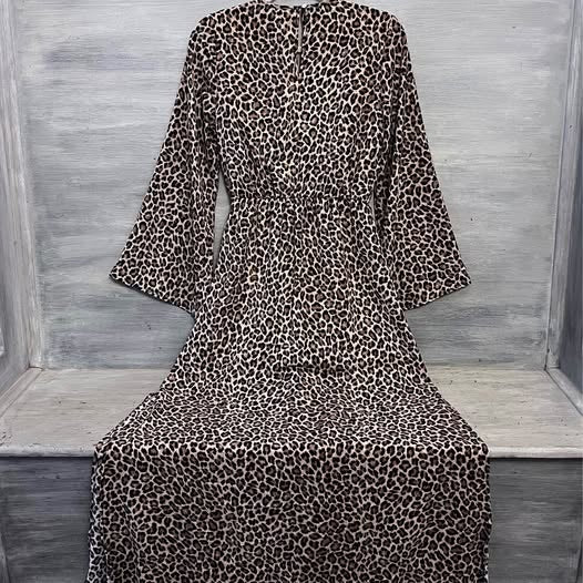 Pink Lily Leopard Print Flare Sleeve Maxi Dress Small Like New