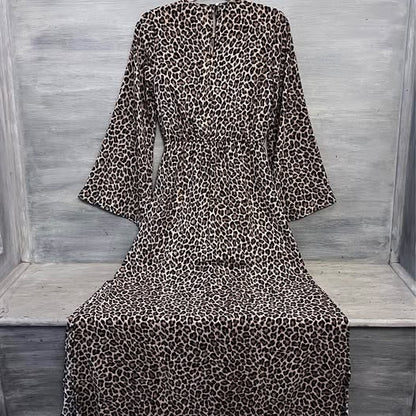 Pink Lily Leopard Print Flare Sleeve Maxi Dress Small Like New