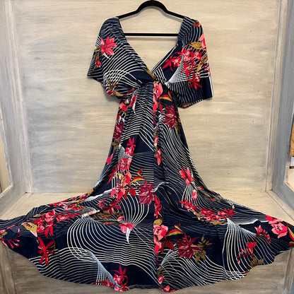 24seven Comfort Apparel Vneck Abstract Floral Print Maxi Dress Size Large Good Condition