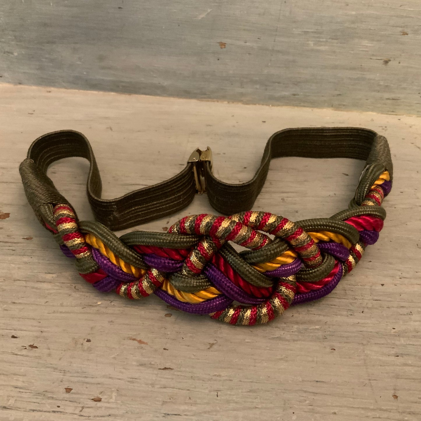 Vintage Jewel Tone Braided Rope Elastic Cinch Waist Belt M/L Good Condition