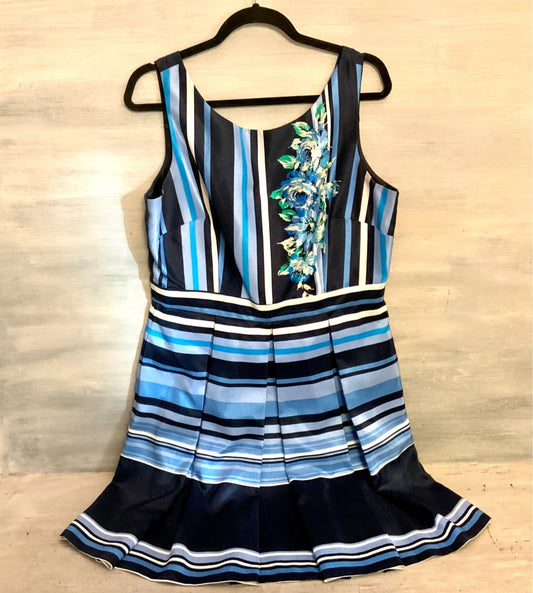 Julian Taylor Blue Fit and Flare Sleeveless Pockets Zipper Back Dress