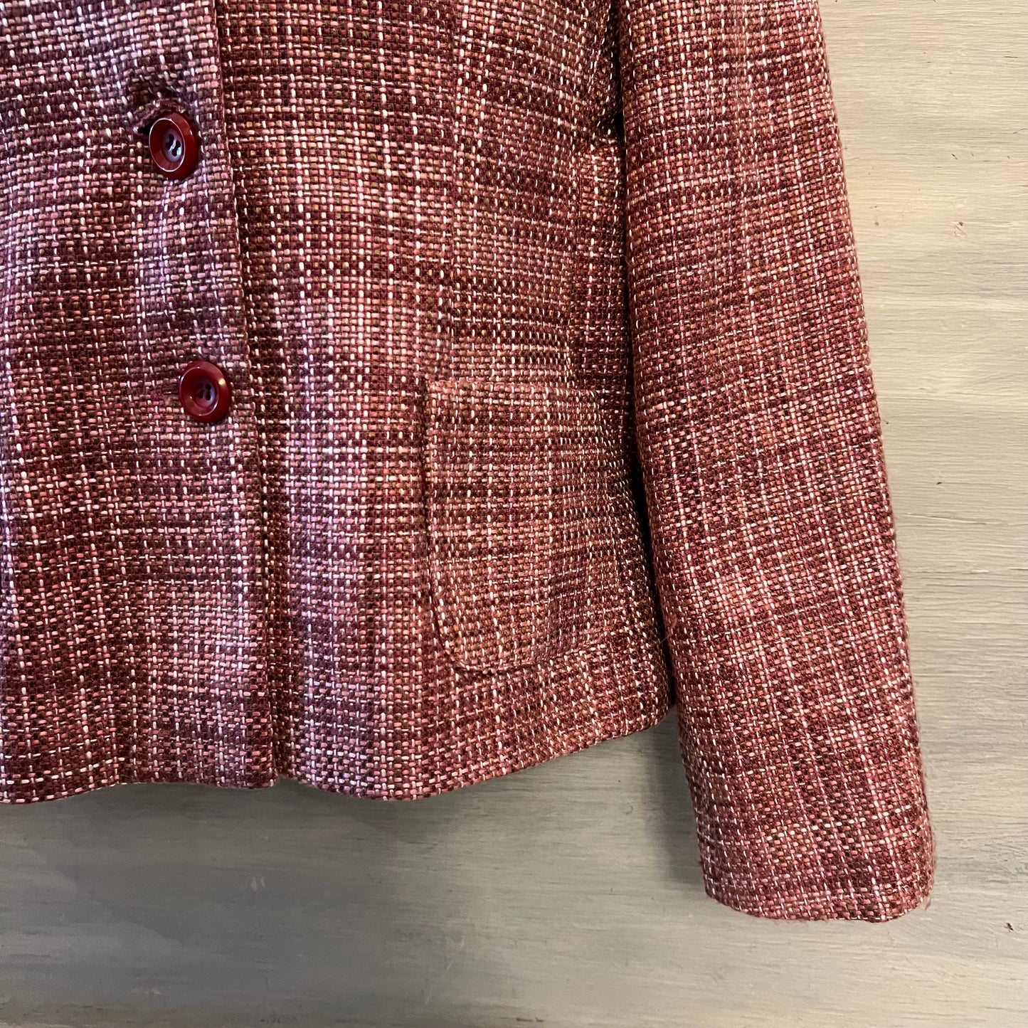 Vintage Jaclyn Smith Pink Multicolor Faux Tweed Blazer Coat Jacket Size 8 Good Condition
