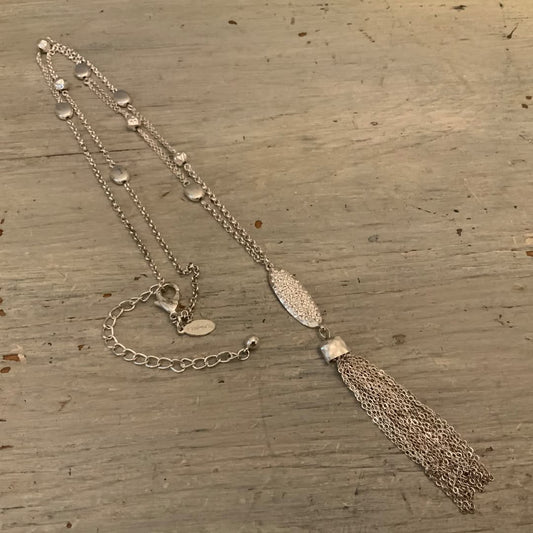 Chico’s Silver Chain with Pendant & Tassel Necklace Like New