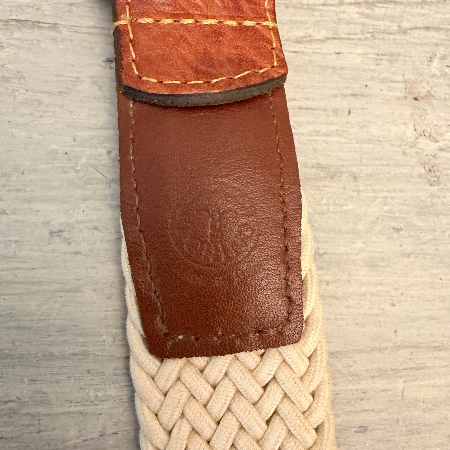 Torino Men's Khaki Surcingle Belt w/ Brown Leather Trim Size 52" Good Condition