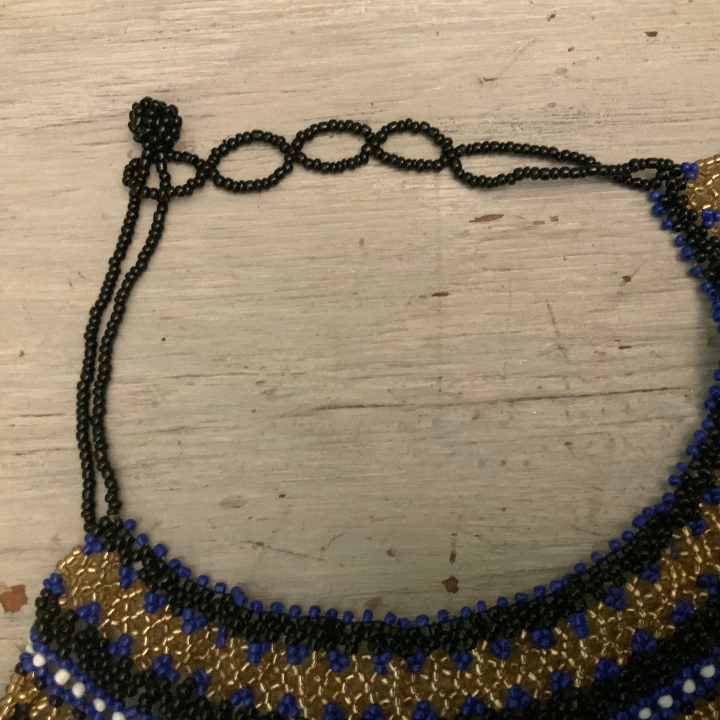 Beautifully Hand Beaded Gold Blue Black Statement Necklace 20”-23” New