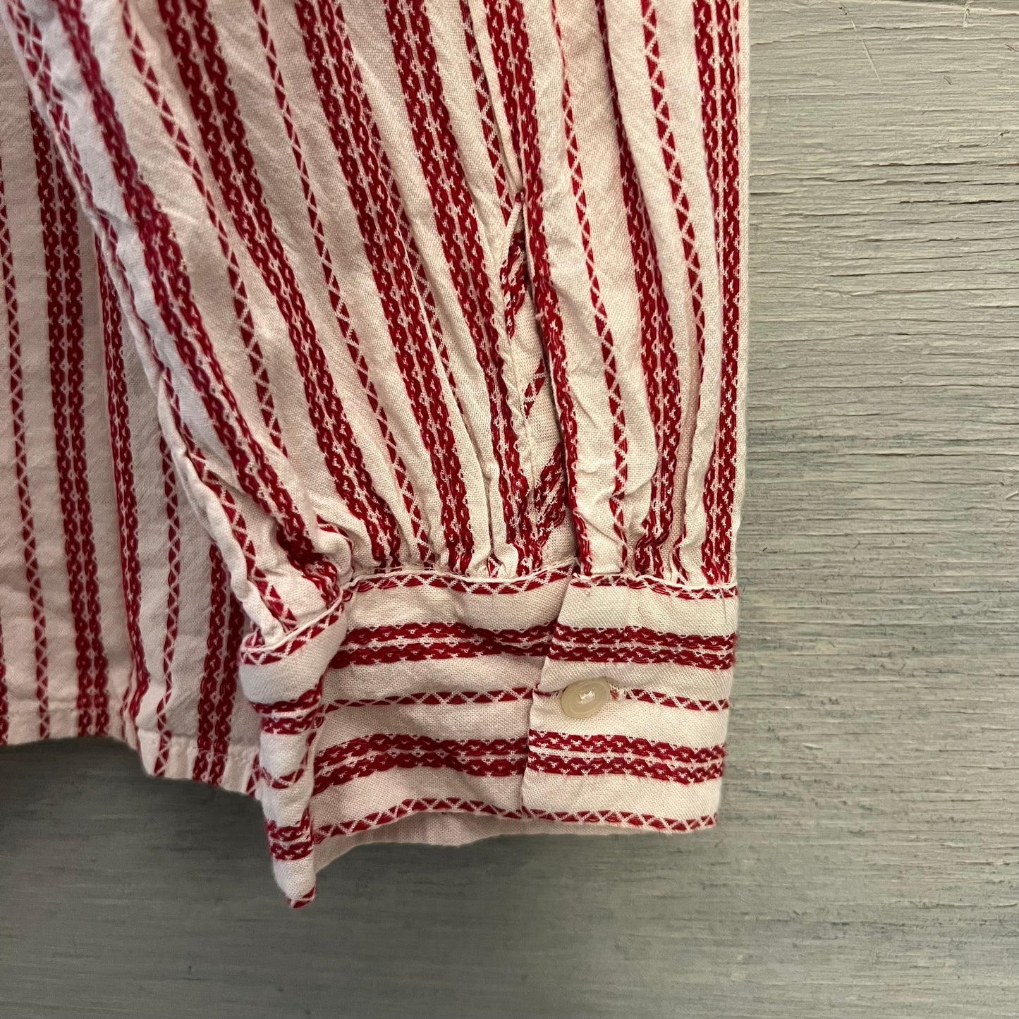 LOFT White Red Striped Ruffle Tie Neck Peasant Tunic Top Blouse Size Size XL Good Condition