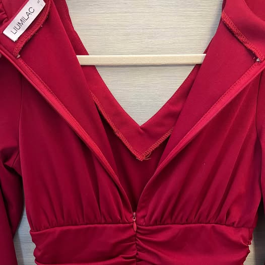 LIUMILAC Red V Neck Fit and Flare Dress Small Like New