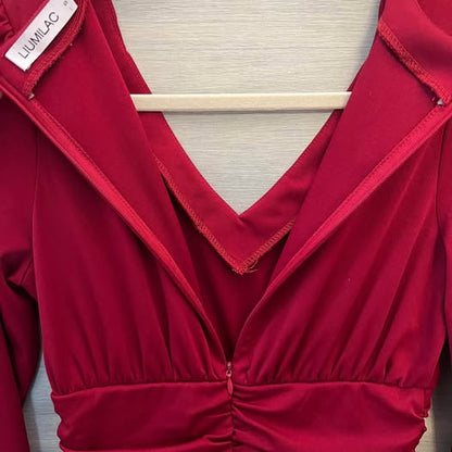 LIUMILAC Red V Neck Fit and Flare Dress Small Like New
