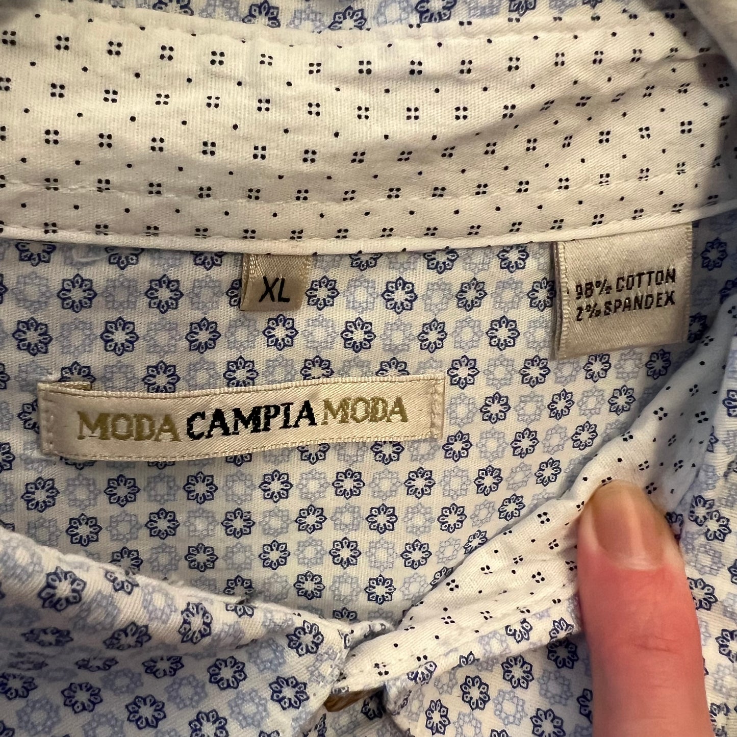 Moda Campia Moda Navy Pale Blue Dot Print Button Down Short Sleeve Shirt XL Like New