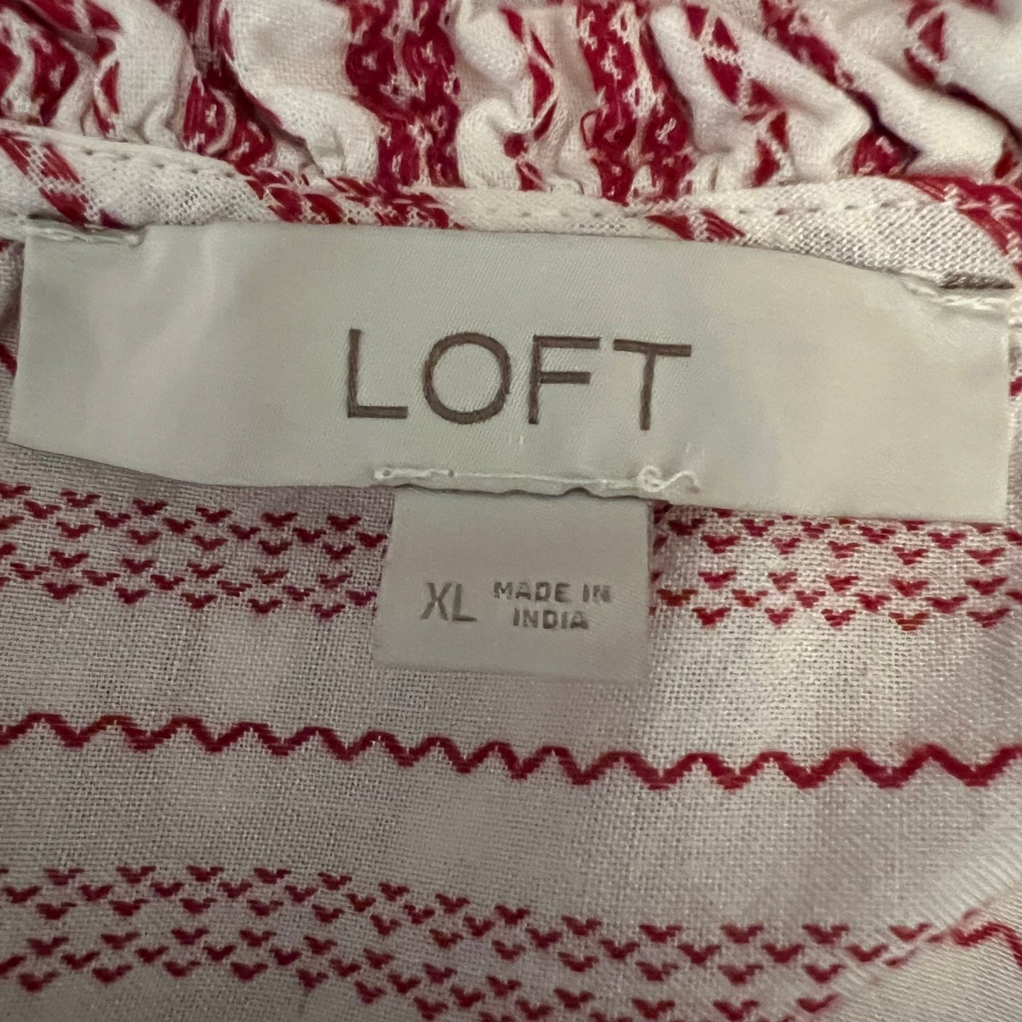 LOFT White Red Striped Ruffle Tie Neck Peasant Tunic Top Blouse Size Size XL Good Condition