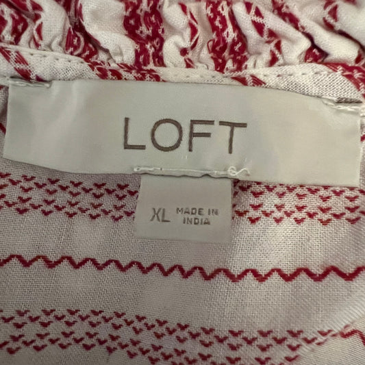 LOFT White Red Striped Ruffle Tie Neck Peasant Tunic Top Blouse Size Size XL Good Condition