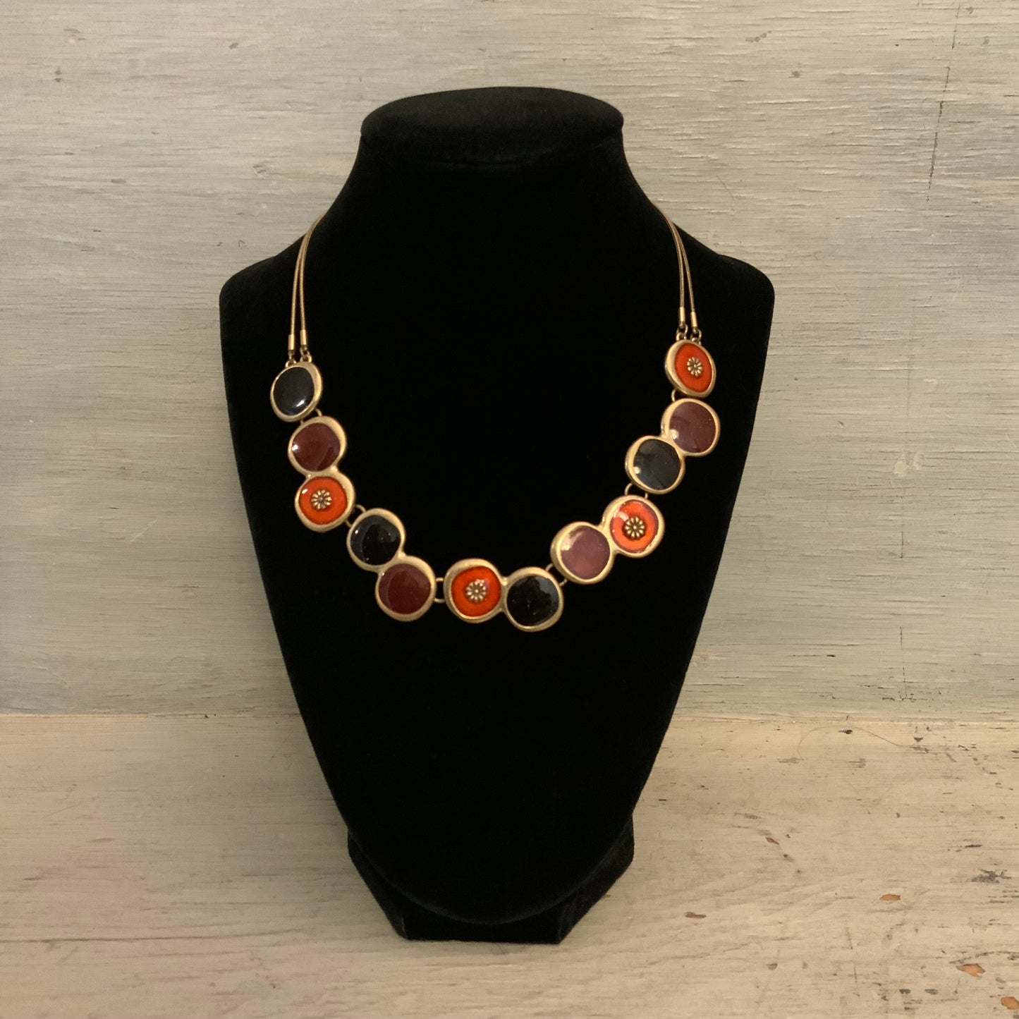 Modern Art Deco Inspired Boho Chic Multicolor Statement Bib Necklace 17-20" Good Condition