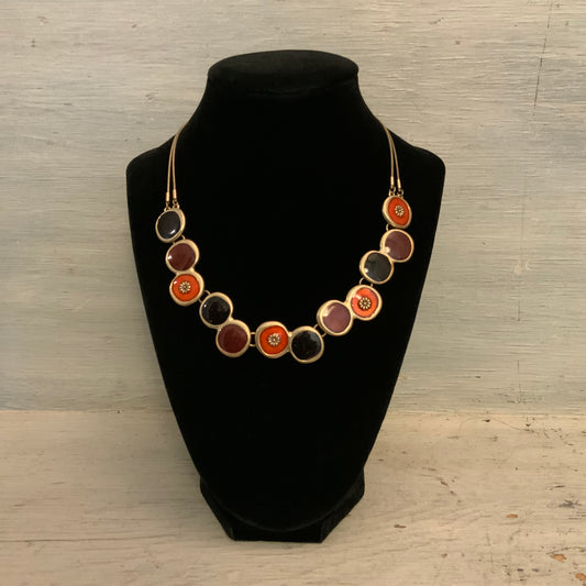 Modern Art Deco Inspired Boho Chic Multicolor Statement Bib Necklace 17-20" Good Condition