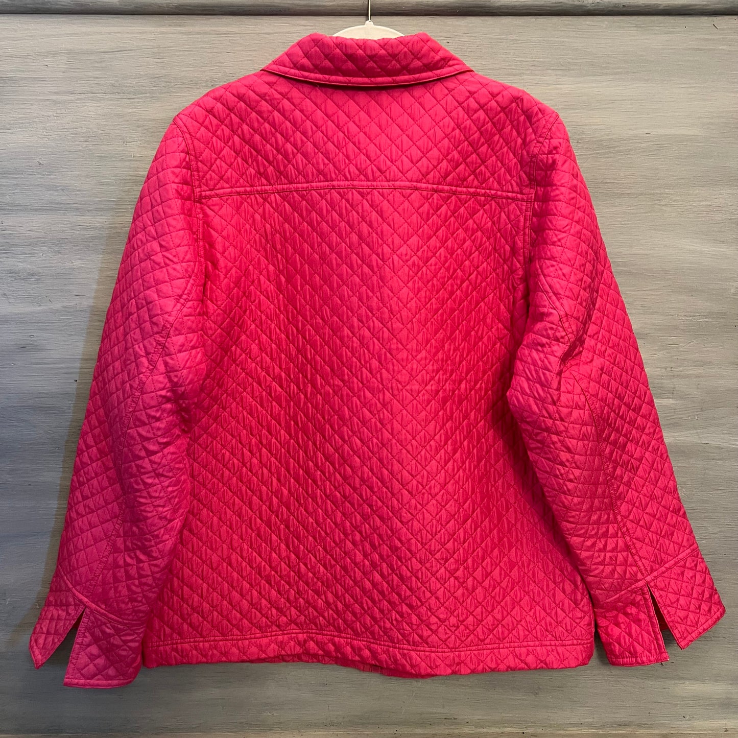 Vintage the Quacker Factory Hot Pink Quilted Rhinestone Zipper Coat Jacket Est. Size XL Good Condition