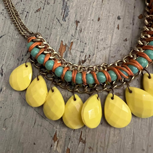 Colorful Multi Layered Chunky Beaded Chain Choker Necklace Good Condition