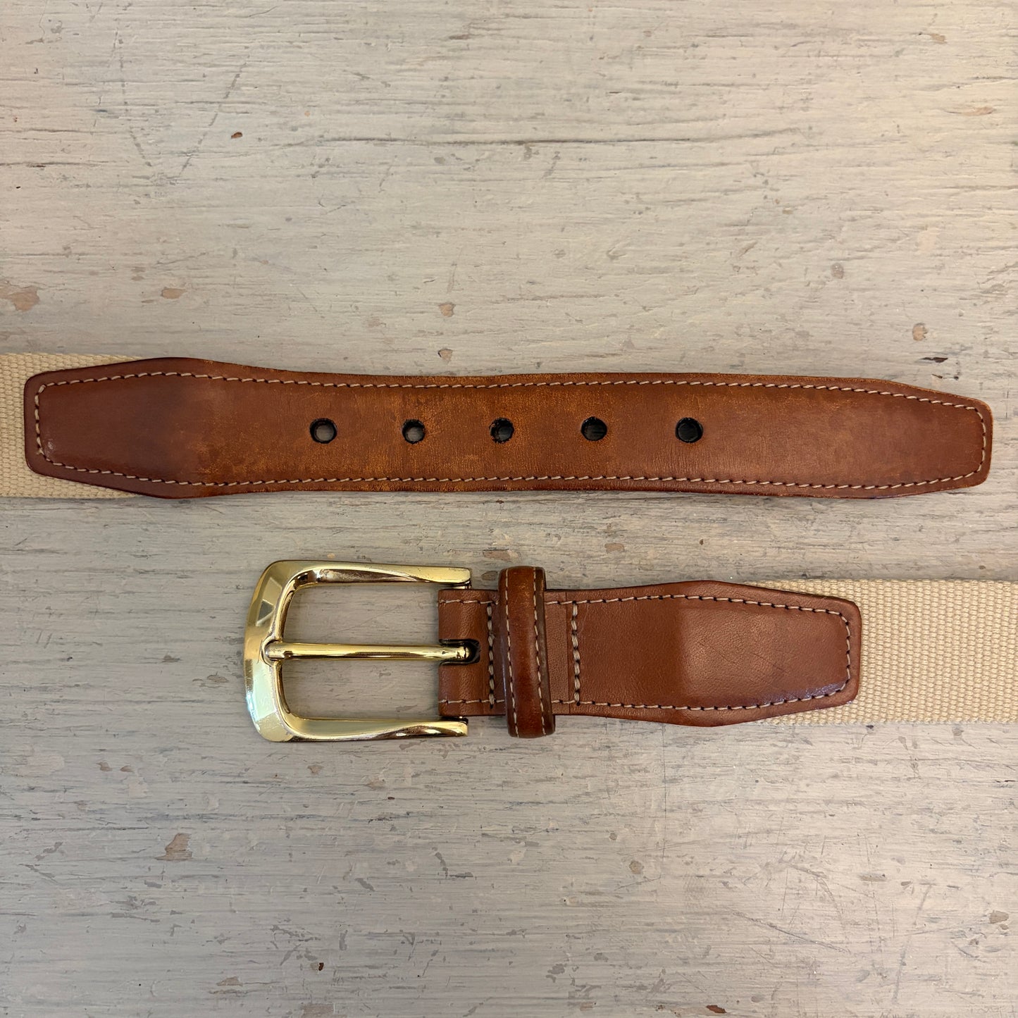 Torino Men's Khaki Surcingle Belt w/ Brown Leather Trim Size 52" Good Condition