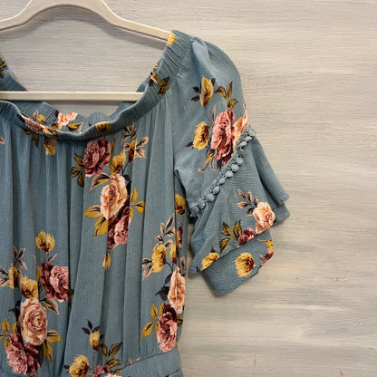 Xhilaration Blue Floral Print Romper Small Good Condition