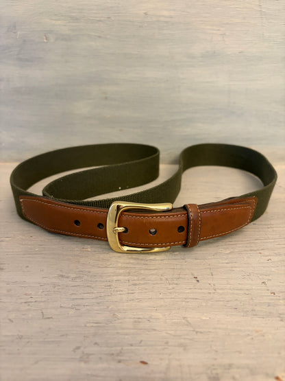 Torino Men's Forest Green Surcingle Belt w/ Brown Leather Trim Size 52" Good Condition