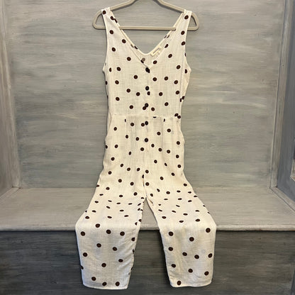 Monteau Los Angeles Cream Brown Polka Dot Vneck Jumpsuit Size Medium New with Tags