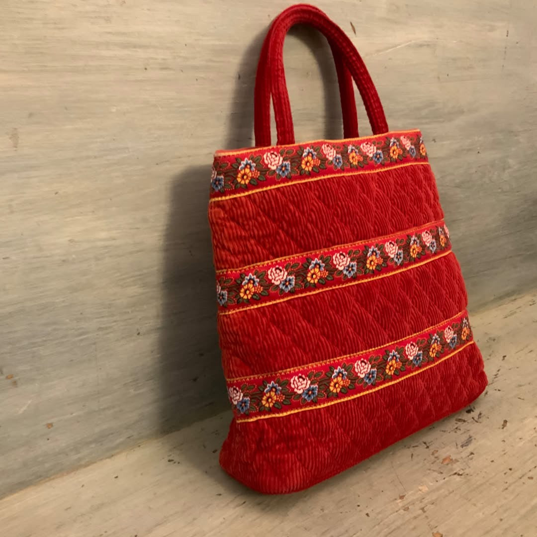 Vera Bradley Reddish Orange Quilted Corduroy Handbag Purse 11.5x11x3.5 Good Condition