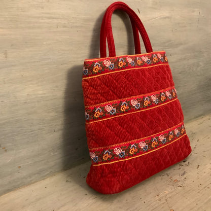 Vera Bradley Reddish Orange Quilted Corduroy Handbag Purse 11.5x11x3.5 Good Condition