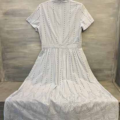 We are Kindred 100% Cotton Light Gray Eyelet Full Length Dress Size 8 Like New