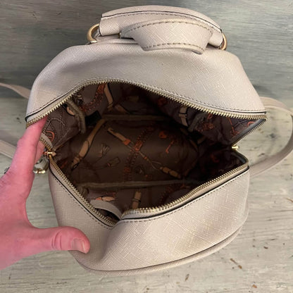 Tan Faux Leather Footed Shoulder Backpack Purse 7x10x5 Like New