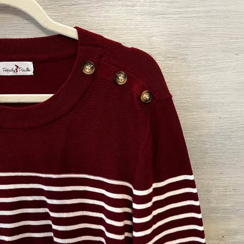 Perfectly Priscilla Burgundy White Stripe Soft Light Weight Sweater Size 3X Good Condition