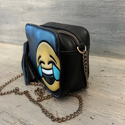 Olivia Miller Emoji Mini Black Faux Leather Crossbody Bag Purse Good Condition