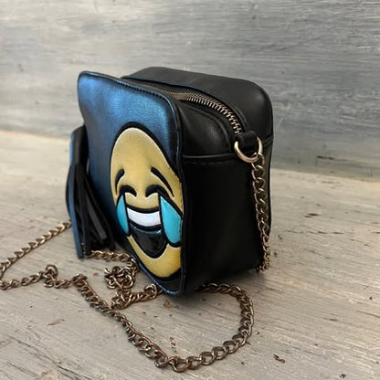 Olivia Miller Emoji Mini Black Faux Leather Crossbody Bag Purse Good Condition