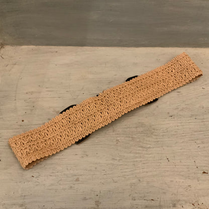 Woven Raffia Faux Leather Beaded Buckle Cinch Waist Fashion Belt Good Condition