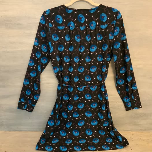 LOFT Black Blue Floral Print Shirt Dress Medium Like New