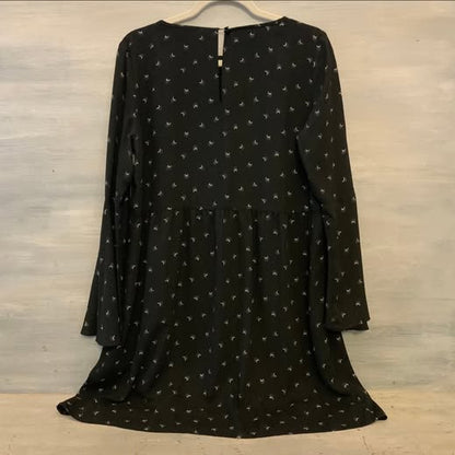 Loft Empire Waist Bell Sleeve Black Silver Crescent Moon Print Dress Medium Like New