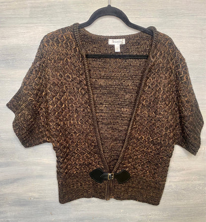 Dress Barn Black Orange Faux Leather Closure Wide Short Sleeve Cardigan Sweater Medium Good Condition