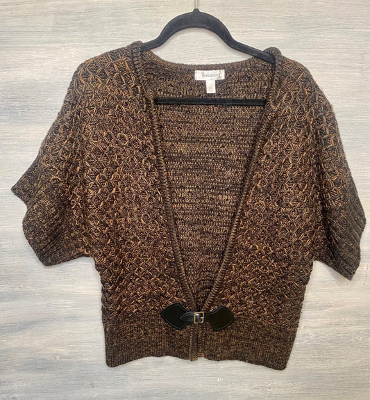 Dress Barn Black Orange Faux Leather Closure Wide Short Sleeve Cardigan Sweater Medium Good Condition